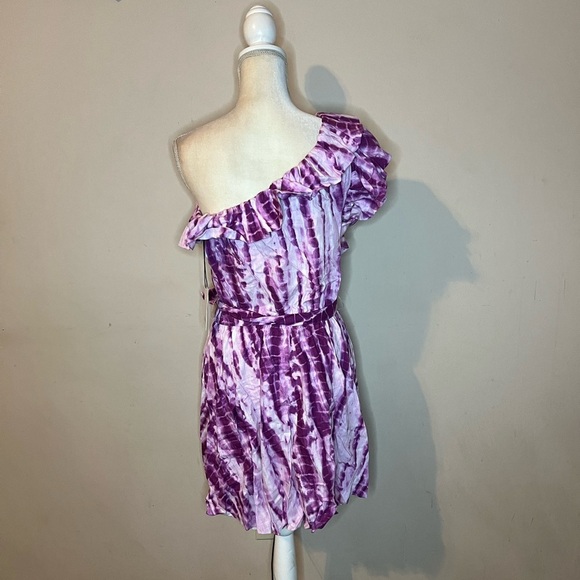 💃🏻LINI Linen Blend Pink Tie-Dye One-Shoulder Dress - Picture 4 of 6